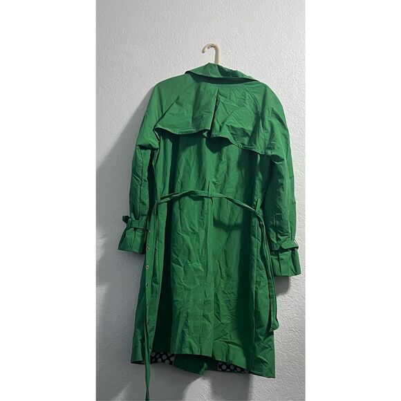 ISAAC MIZRAHI LIVE TRENCH COAT GREEN COTTON BUTTON Double Breasted 2x Shamrock - Picture 3 of 3